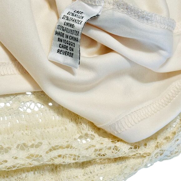 Michael Edwards Sleeveless Lace Dress Medium Beige Knee Length Whimsygoth Party - Picture 9 of 10